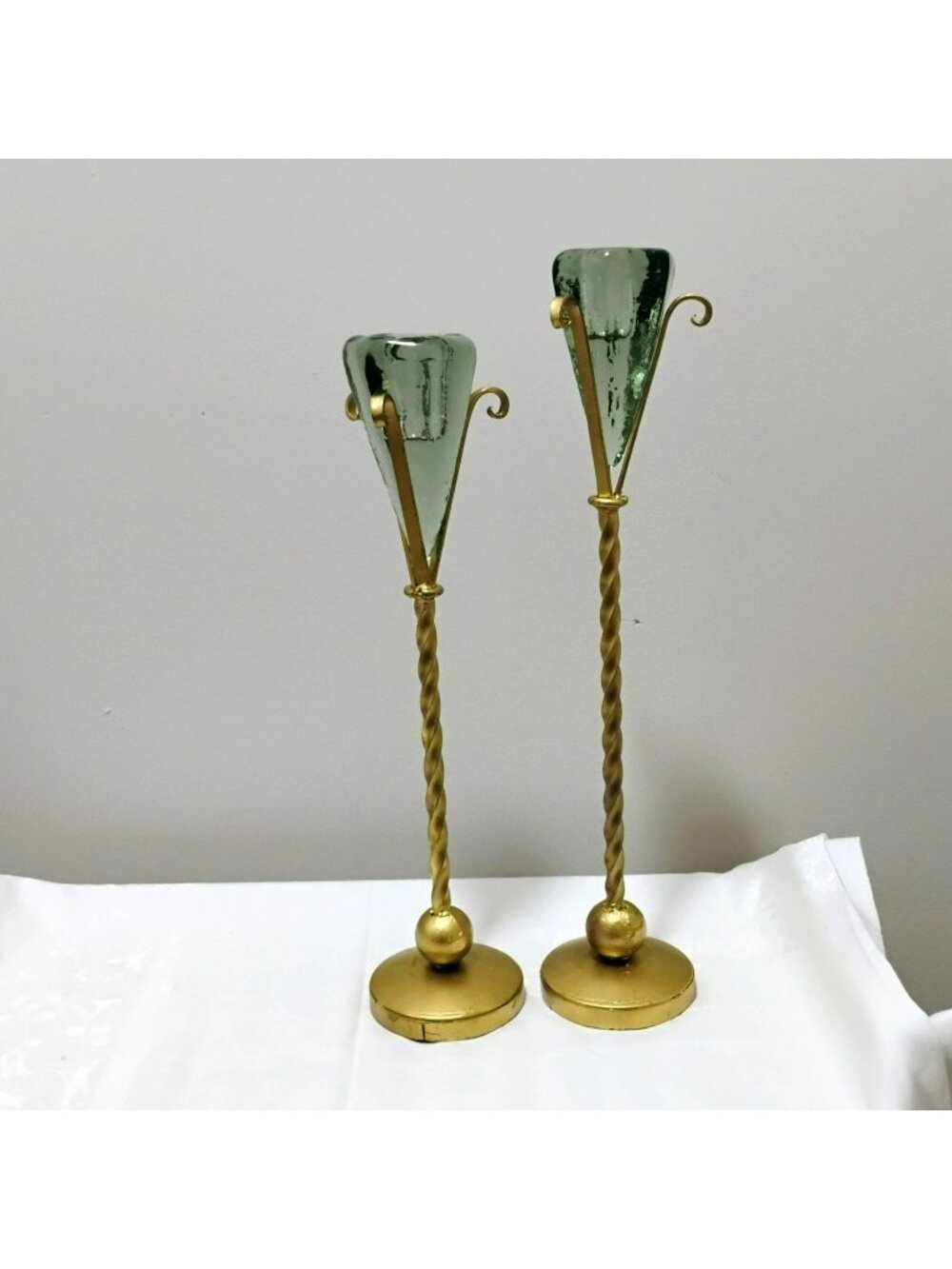 Vintage Mid Century Modern Style Tall Candle Holders, 19" Hollywood Regency Gold